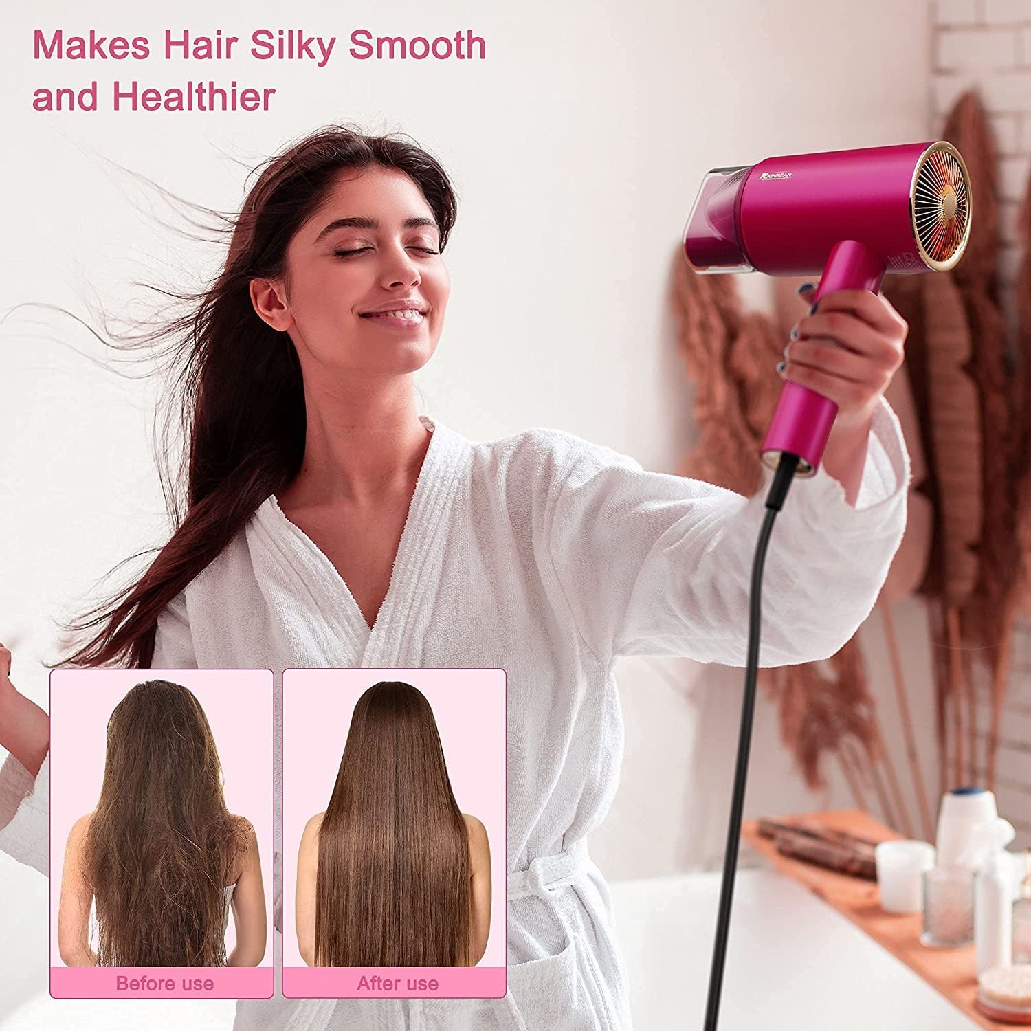 Ionic Hair Dryer, 1800W Blow Dryer With Magnetic Nozzle 2 Speed And 3 Heat Settings Powerful Low Noise Fast Drying Travel Hair Dryer For Home Travel