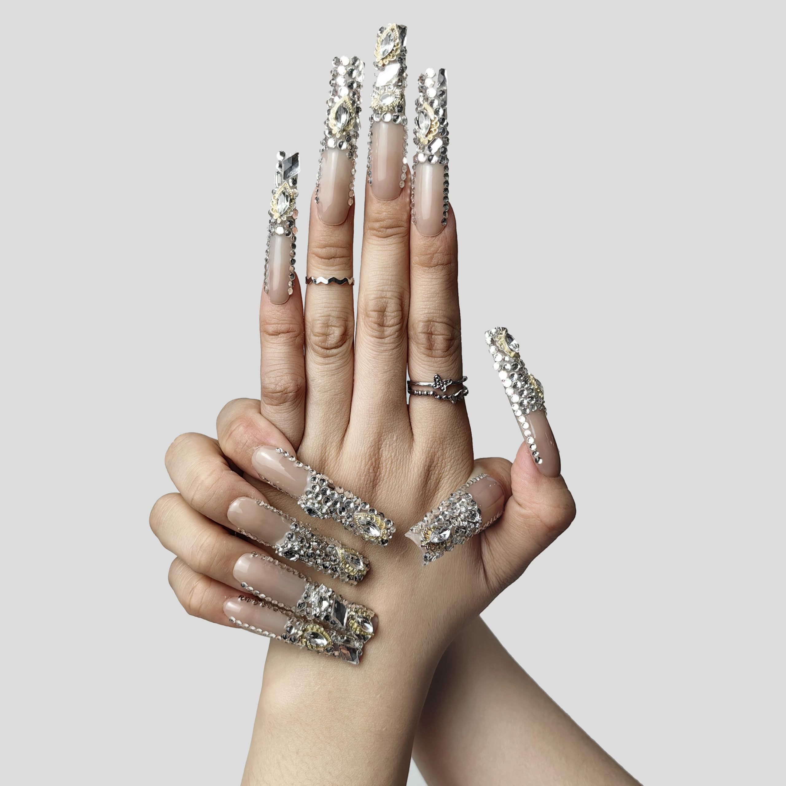 "Crystal Cascade"  Press On Nails, Bling Nails, Rhinestone Fake Nails, Glitter Rhinestone Nails ,