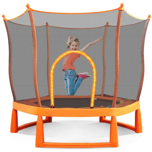 6FT Toddlers Trampoline With Safety Enclosure Net And Ocean Balls, Fully Protected Indoor Trampoline And Ball Pit Balls For Kids, Easy Assembly Lotus Shape For Spaciousness