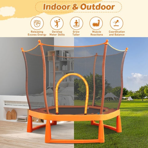 6FT Toddlers Trampoline With Safety Enclosure Net And Ocean Balls, Fully Protected Indoor Trampoline And Ball Pit Balls For Kids, Easy Assembly Lotus Shape For Spaciousness