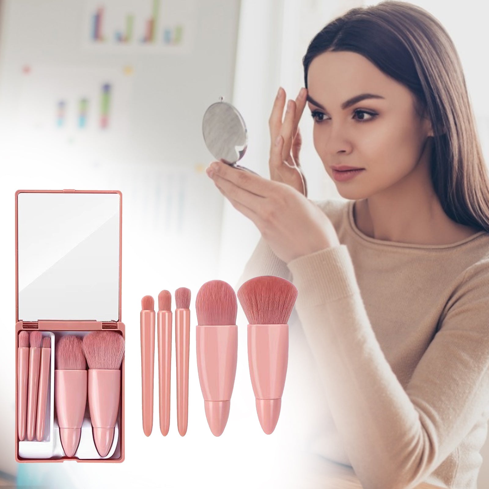 Mini Travel Makeup Brushes Tool Set Cosmetic Powder Eye Shadow Foundation Blush Blending Make Up Brush