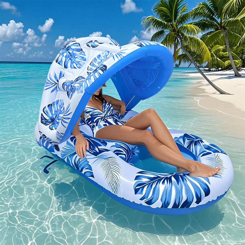 Large Swimming Pool Float With Cup Holder And Sunshade, Essential For Pool Parties And Beaches, Comes With A Manual Air Pump