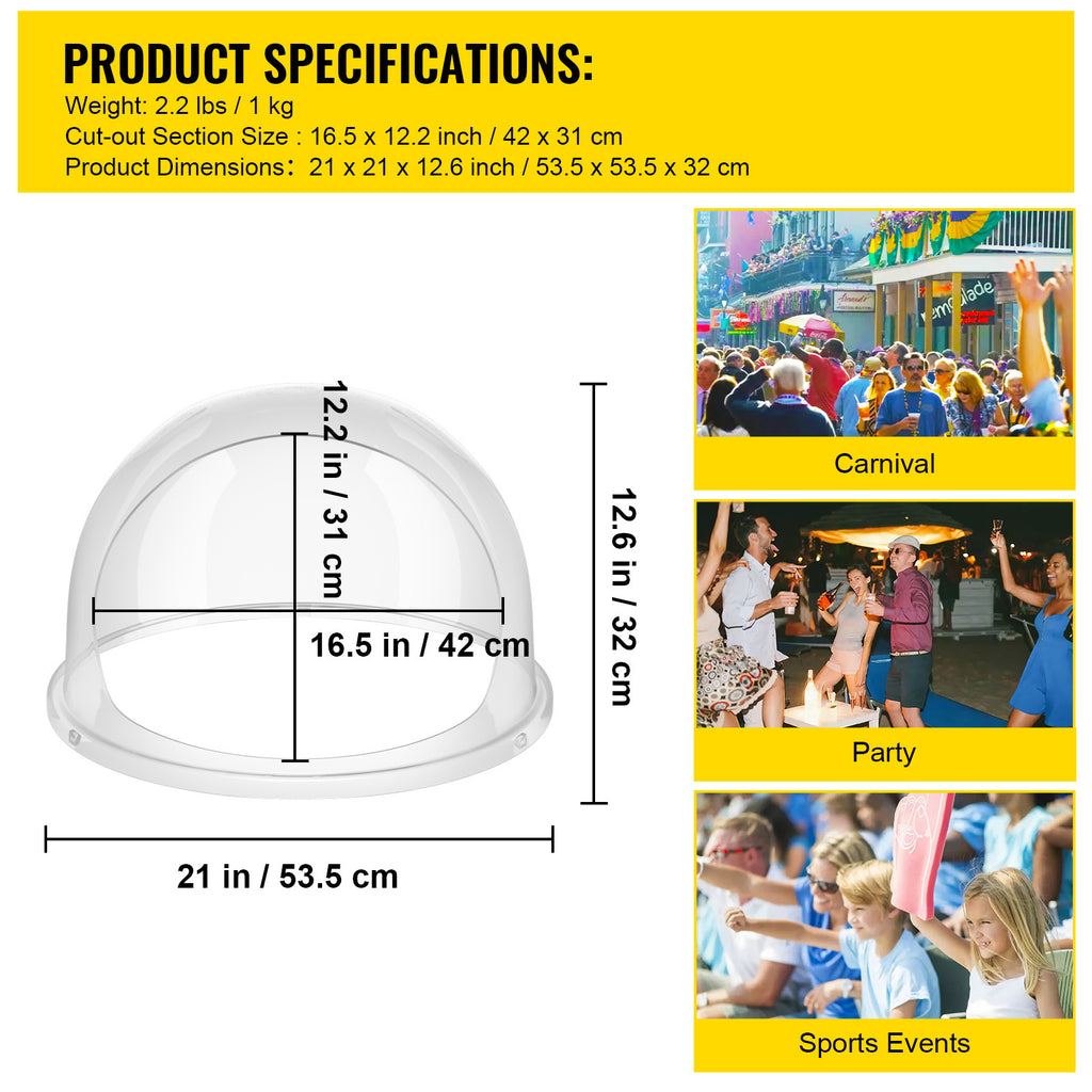 VEVOR Candy Machine Bubble Shield 20.5 Inch Clear Plastic Cotton Candy Cover For Commercial Candy Maker Machine