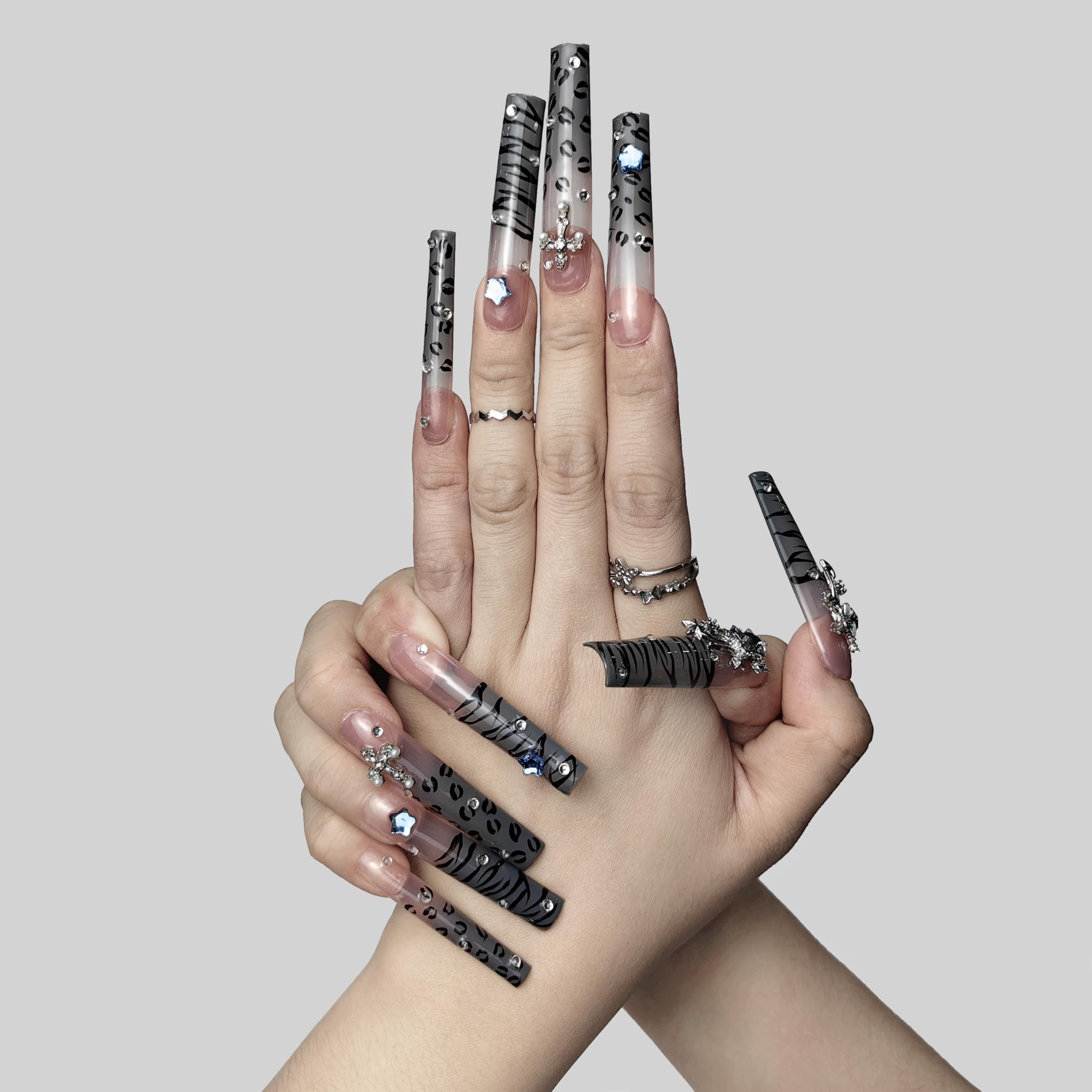 "Wild Side" Acrylic Nails Press On Nails Kit WithBox Gifts For Women,Stellar Stripe