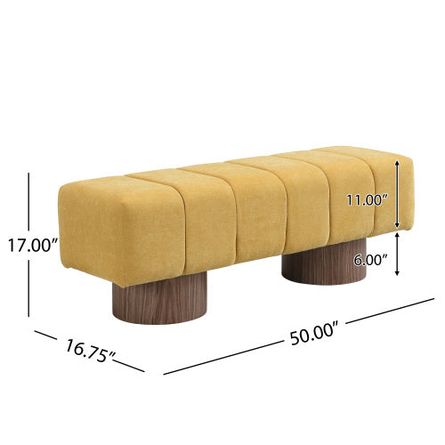 Upholstered Dining Bench For Dining Room, No-Assembly End Of Bed Entryway Bench Ottoman For Bedroom Living Room, Beige Chenille Fabric Stool Top Wood Leg 300 LBS Weight Capacity