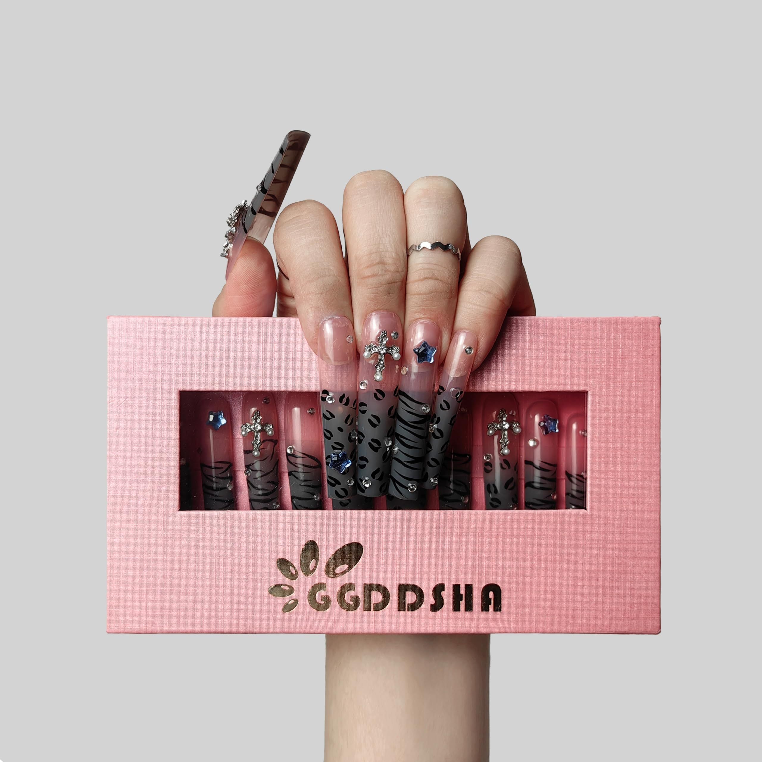 "Wild Side" Acrylic Nails Press On Nails Kit WithBox Gifts For Women,Stellar Stripe