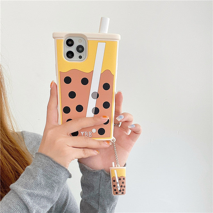 Pearl Milk Tea Pendant Mobile Phone Case Silicone Three-dimensional