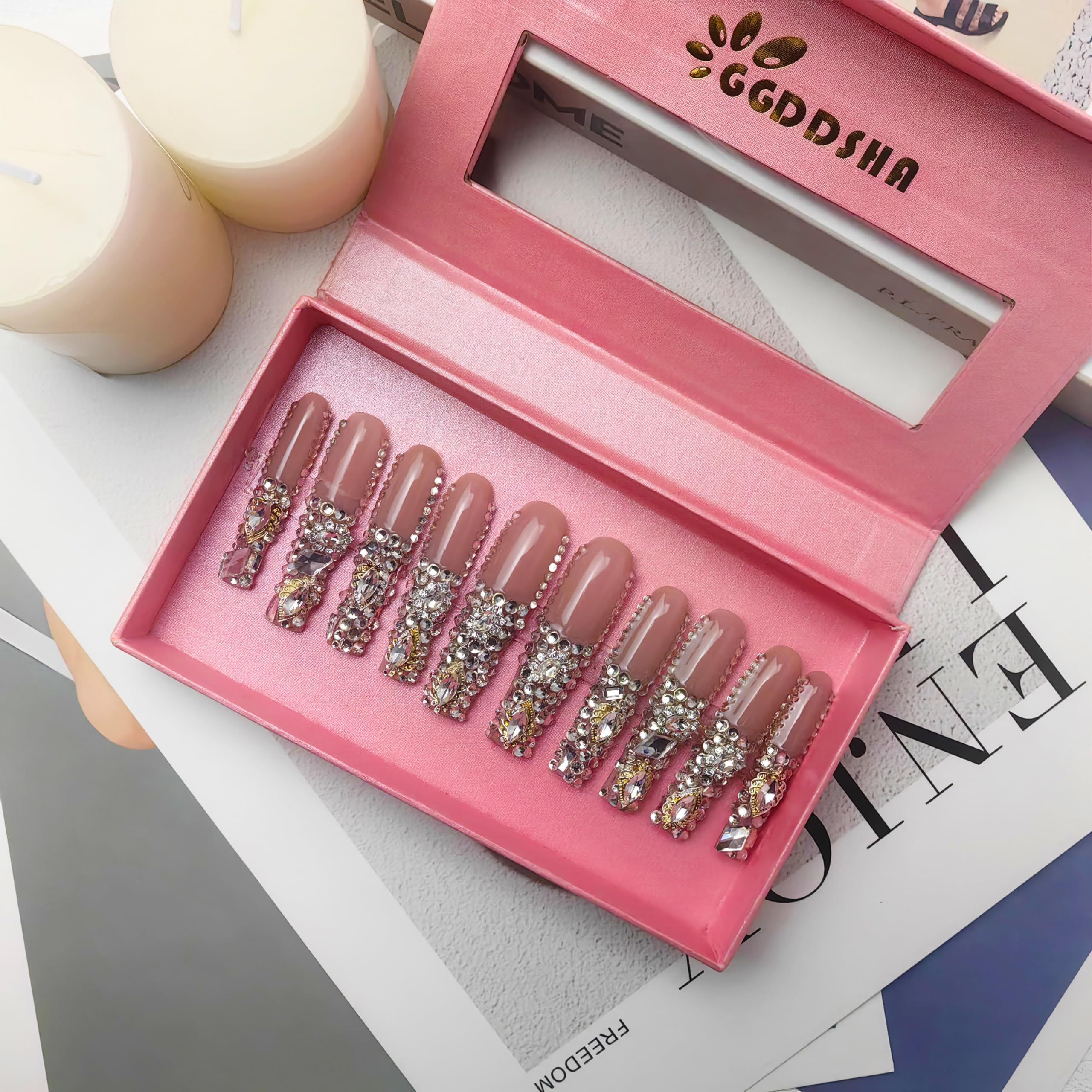 "Crystal Cascade"  Press On Nails, Bling Nails, Rhinestone Fake Nails, Glitter Rhinestone Nails ,