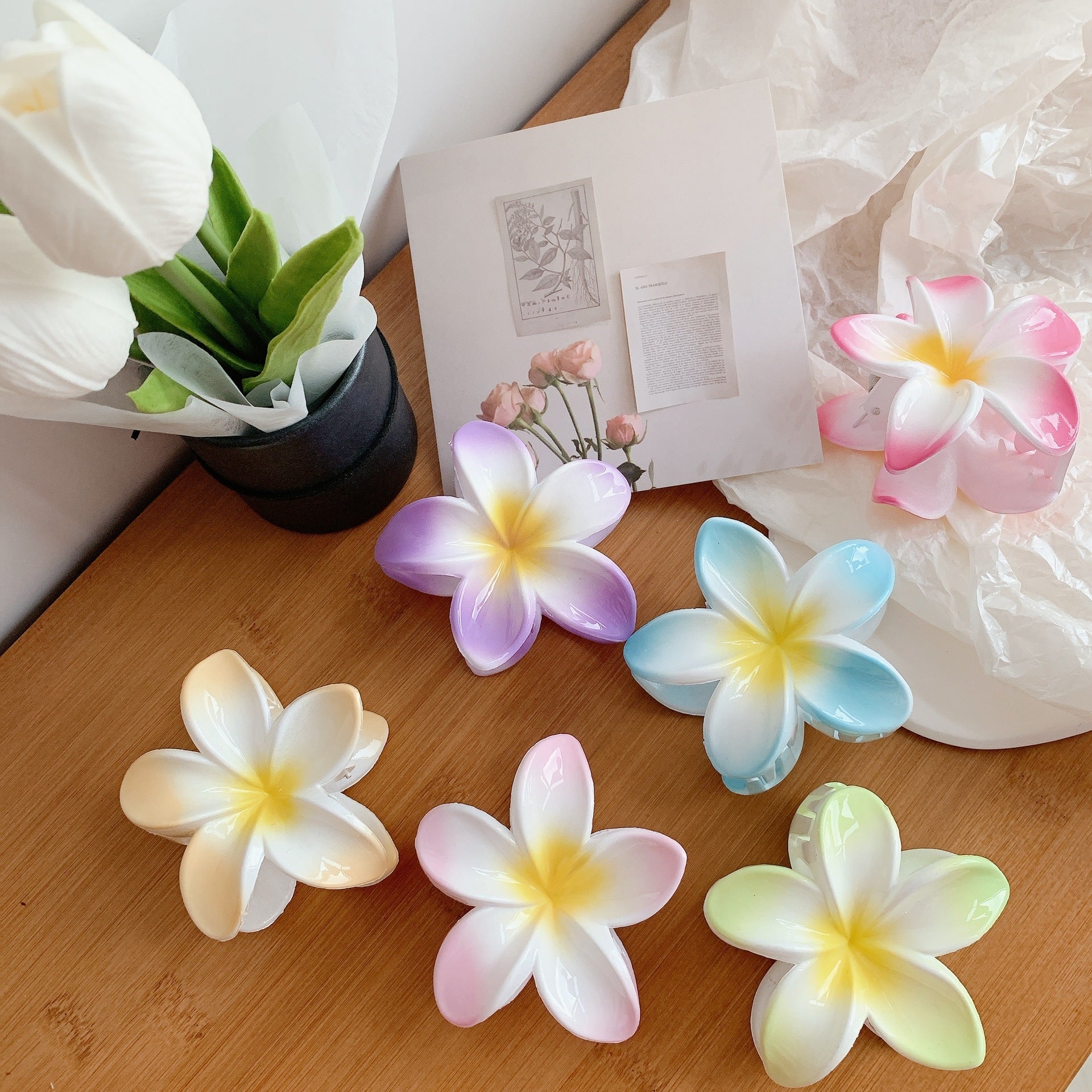 Plumeria Hair Clips Flower Hair Clip Trendy Hair Claw Clip Popular Hair Catch Korean Hair Accessories For Women