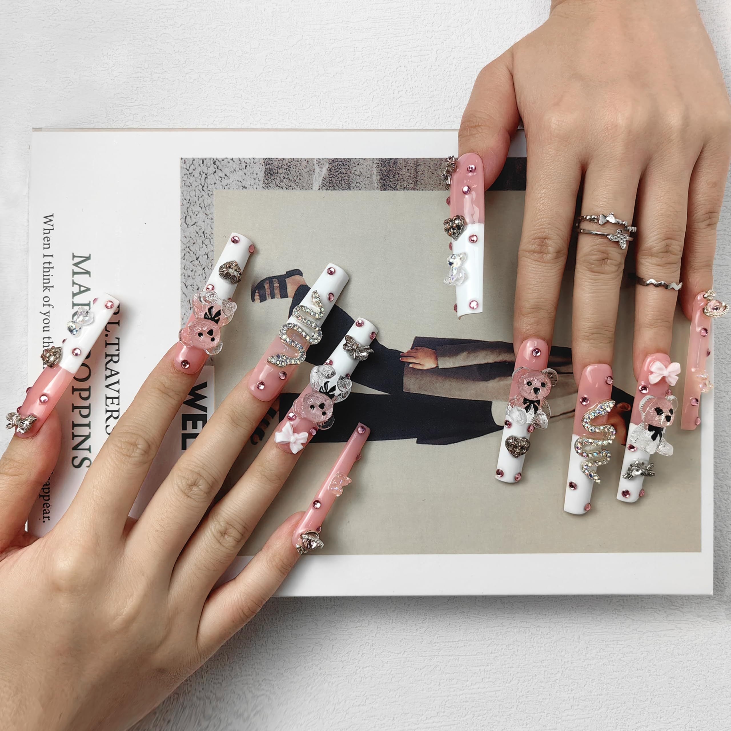 "Enchanted" Acrylic Press On Nails, Rhinestones, Glitter Rhinestone Nails