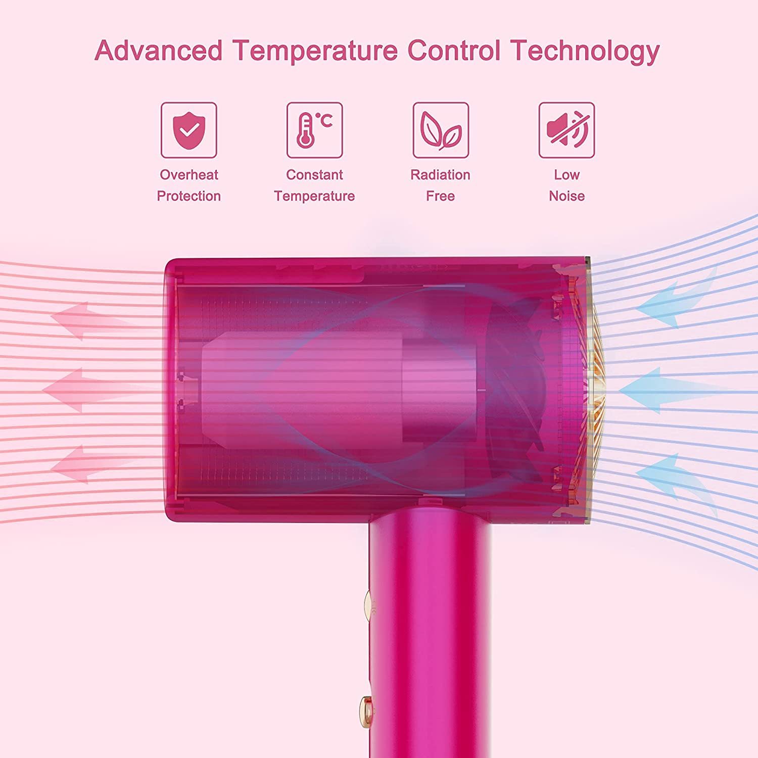 Ionic Hair Dryer, 1800W Blow Dryer With Magnetic Nozzle 2 Speed And 3 Heat Settings Powerful Low Noise Fast Drying Travel Hair Dryer For Home Travel