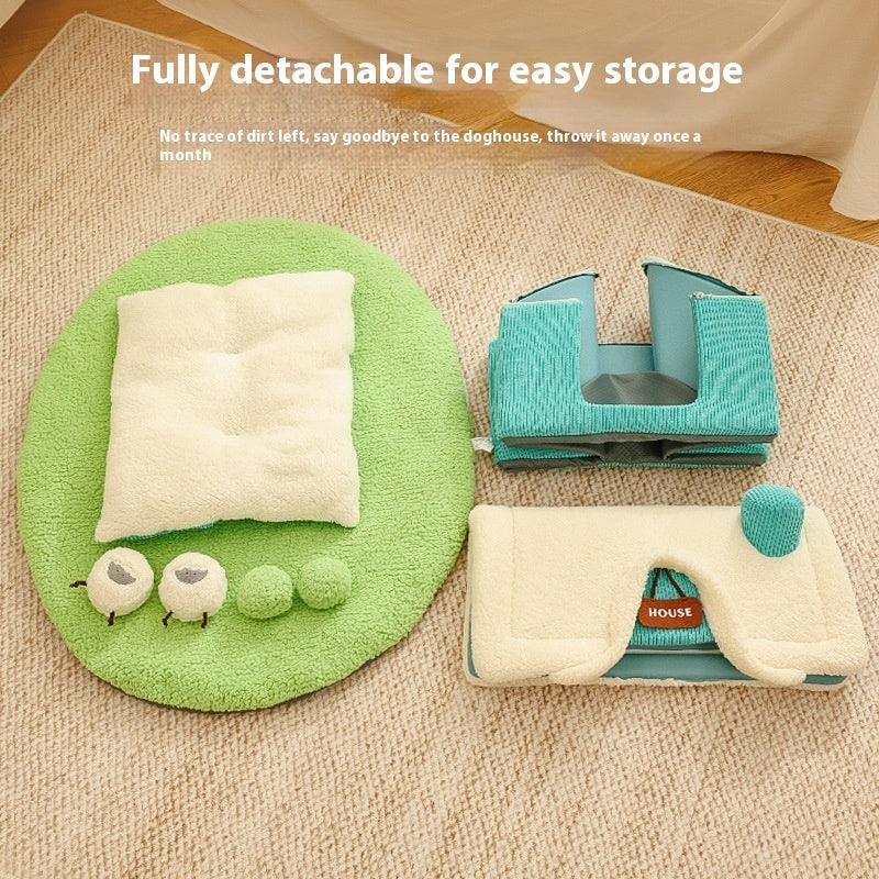 DogHouse Cartoon Plush, Warm Pet Bed