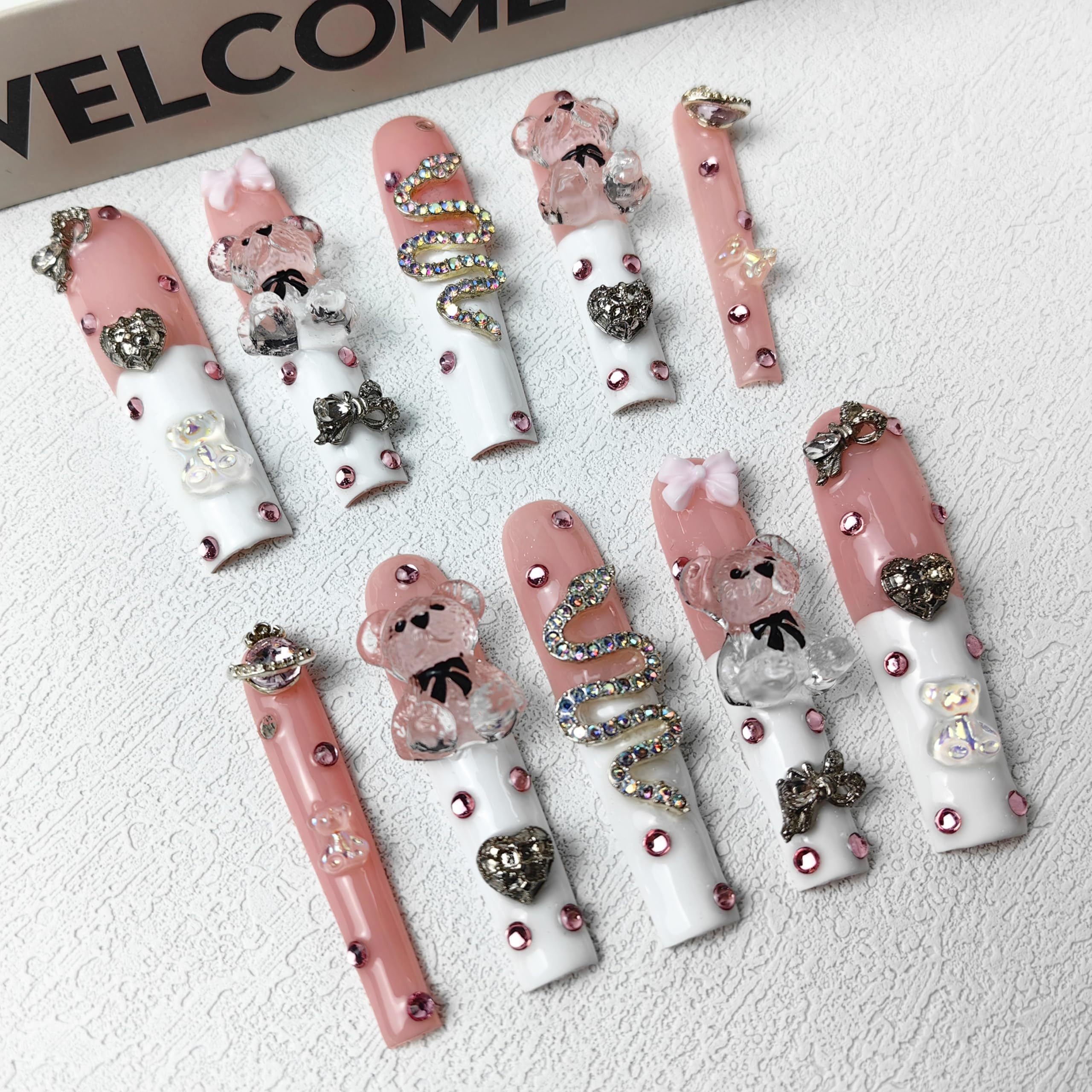 "Enchanted" Acrylic Press On Nails, Rhinestones, Glitter Rhinestone Nails