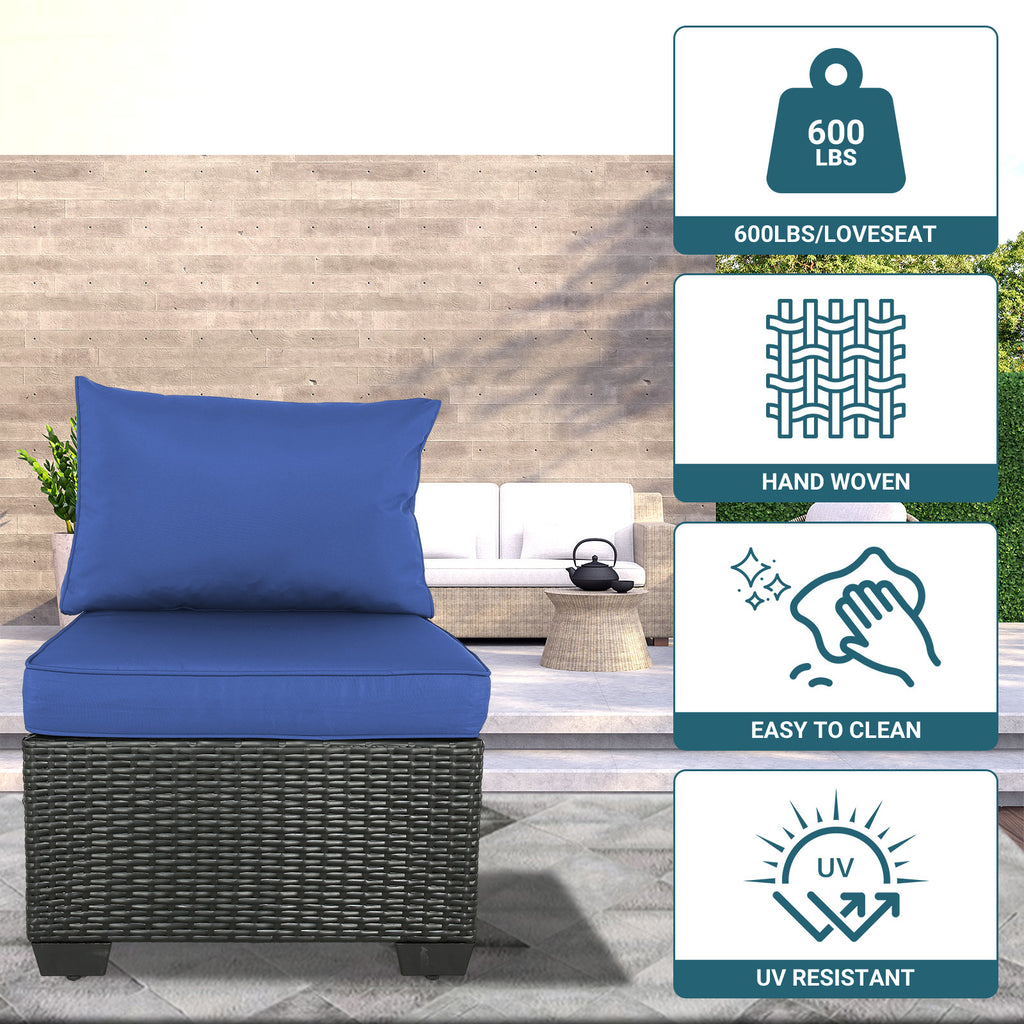 3-Seat Patio Wicker Sofa, Outdoor Rattan Sectional Couch Furniture Steel Frame With Furniture Cover Non-Slip Cushion