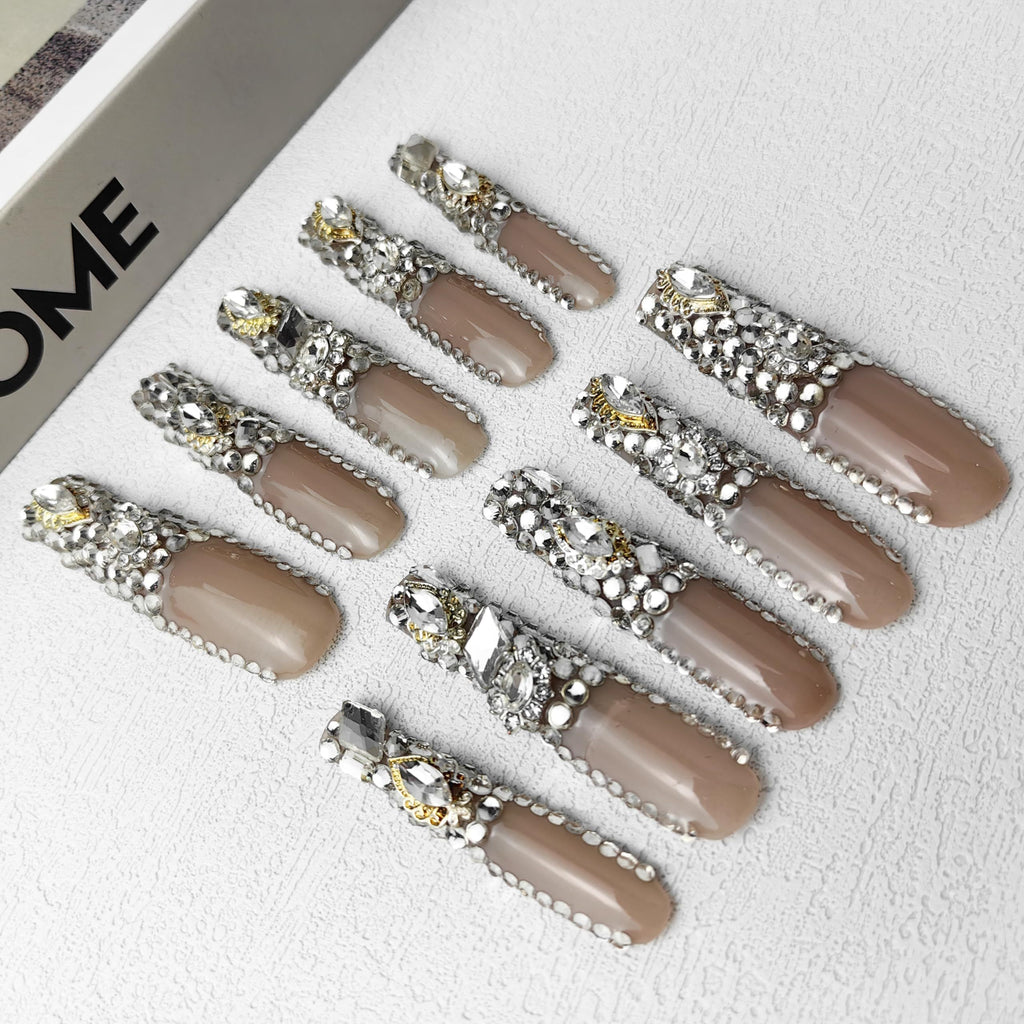 "Crystal Cascade"  Press On Nails, Bling Nails, Rhinestone Fake Nails, Glitter Rhinestone Nails ,