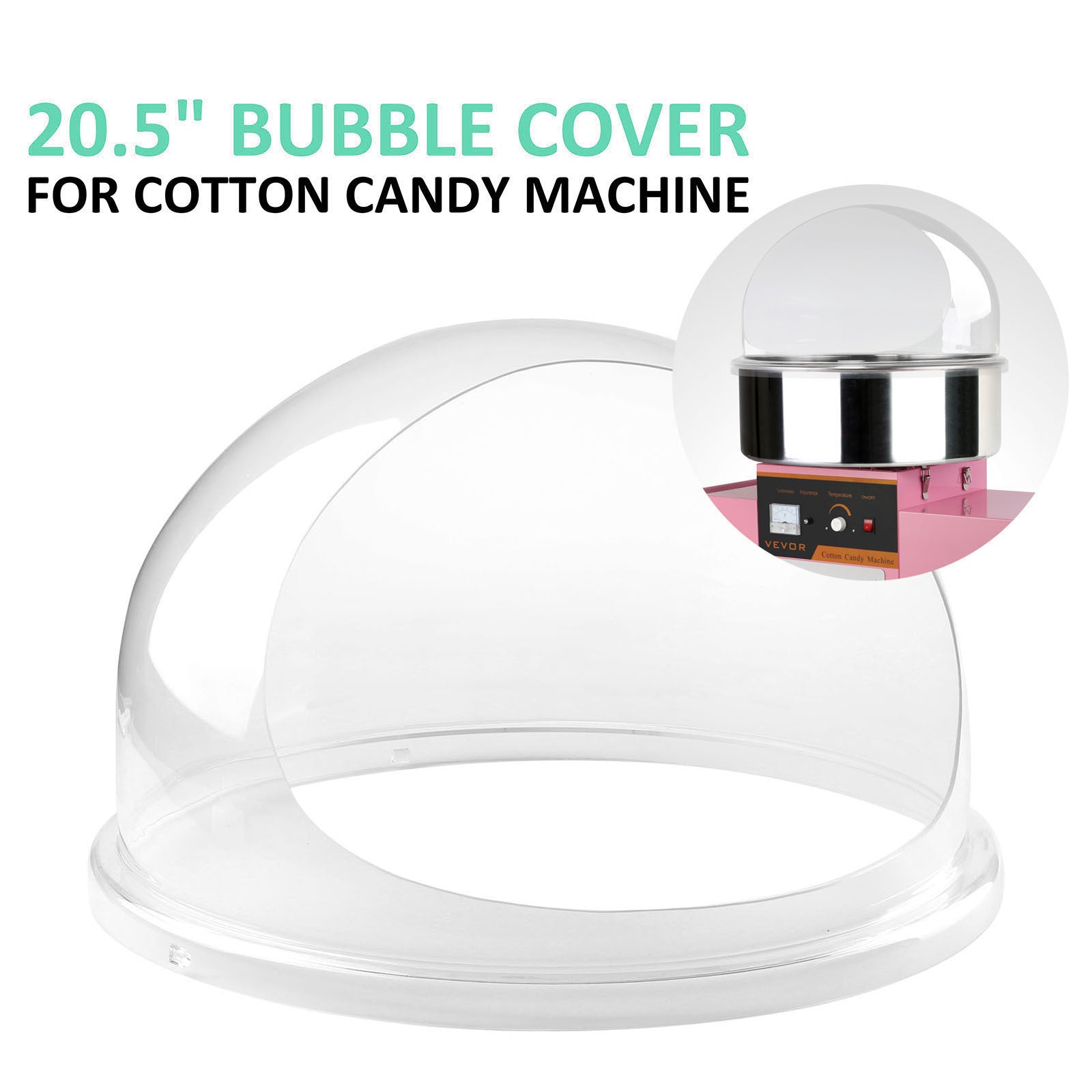 VEVOR Candy Machine Bubble Shield 20.5 Inch Clear Plastic Cotton Candy Cover For Commercial Candy Maker Machine