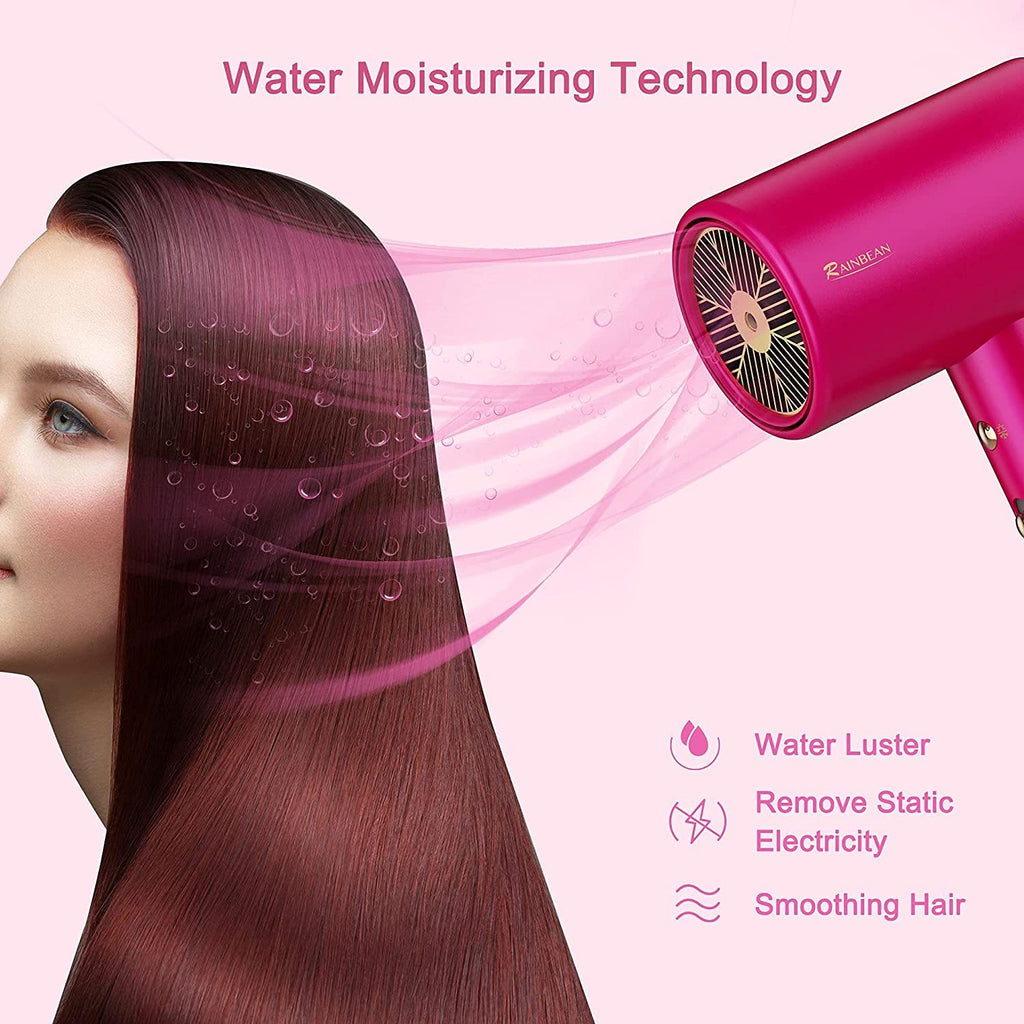 Ionic Hair Dryer, 1800W Blow Dryer With Magnetic Nozzle 2 Speed And 3 Heat Settings Powerful Low Noise Fast Drying Travel Hair Dryer For Home Travel