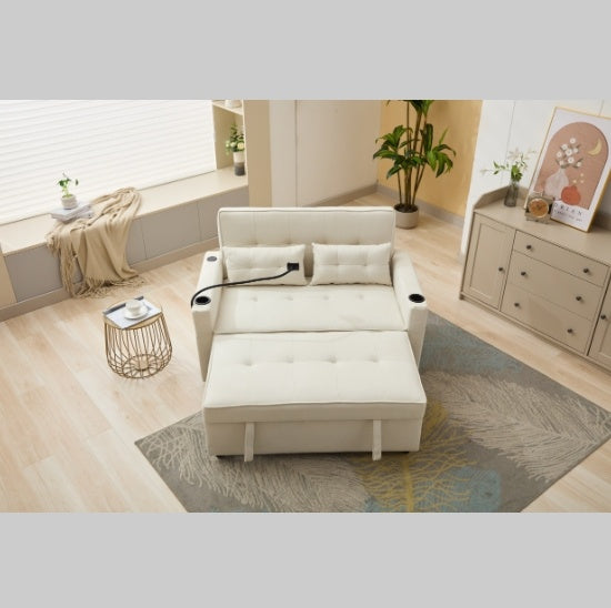 Futon Chair Bed Convertible Chair 3 In  1 Pull Out Sleeper Chair Beds With USB Ports,Wear  Resistant And Anti Scratch, Armchair Bed Sleeper For Living Room White