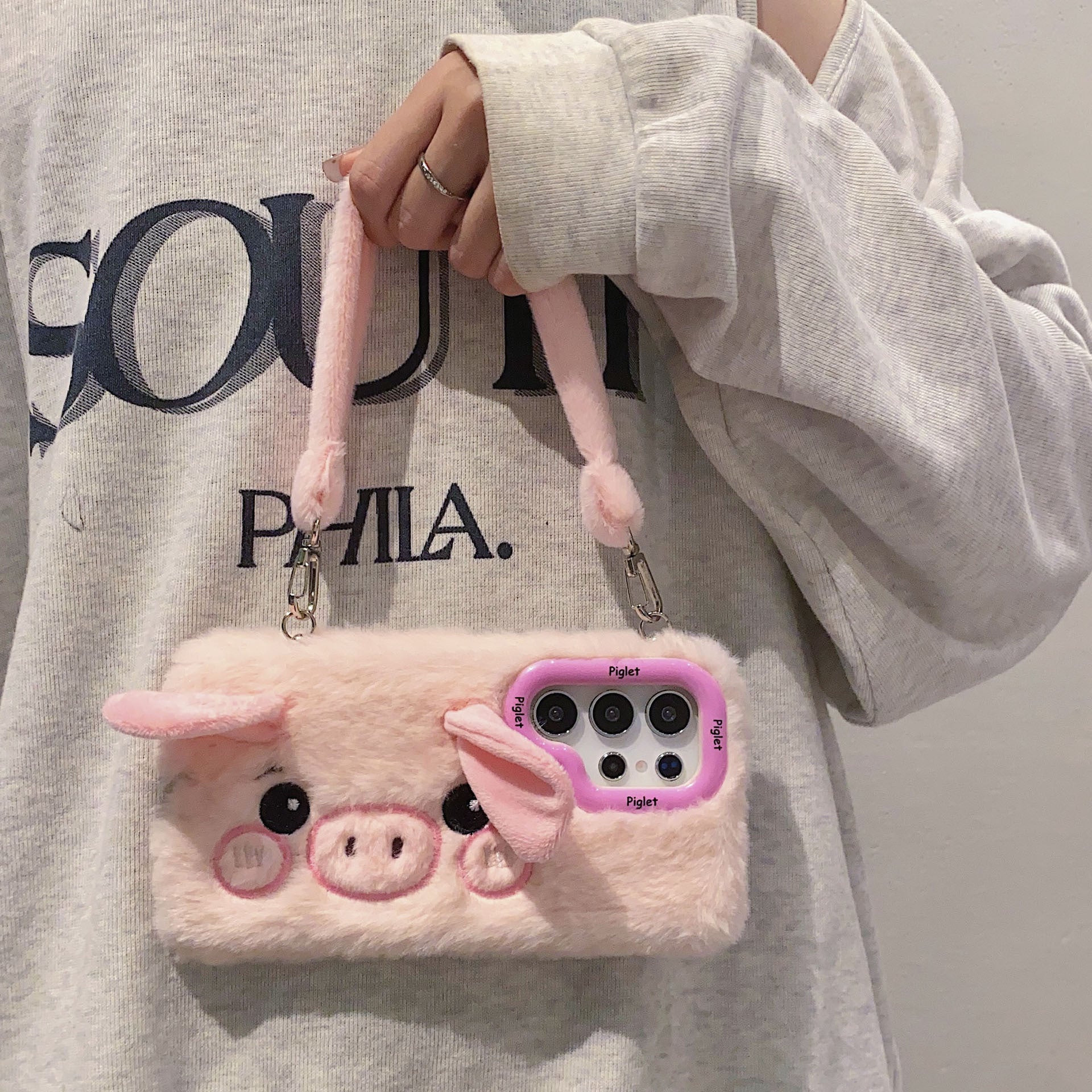 Plush Cute Piggy Phone Case With Bracket
