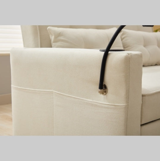 Futon Chair Bed Convertible Chair 3 In  1 Pull Out Sleeper Chair Beds With USB Ports,Wear  Resistant And Anti Scratch, Armchair Bed Sleeper For Living Room White