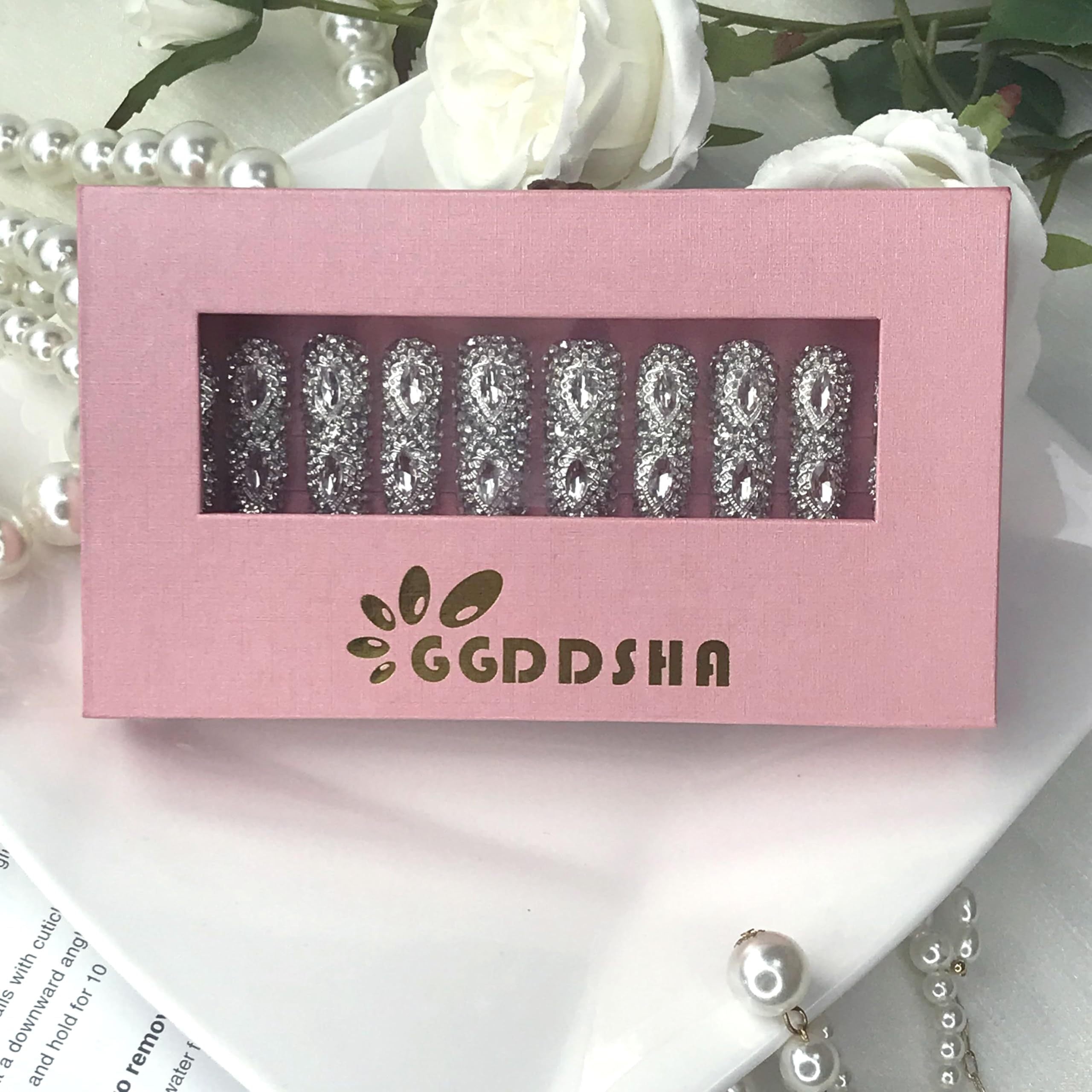 "Queen " Full Diamond Long NailsPMMA Acrylic Handmade Full Deluxe 3D Crystal Fake Nailsw Box, Gift For Women,Luxe Divinity