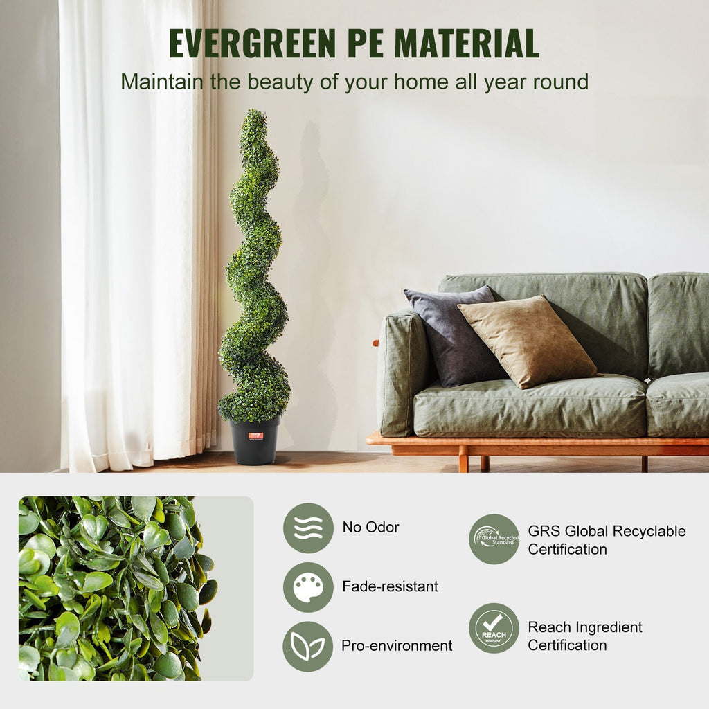 2 Pack 5' Artificial Boxwood Topiary Tree Faux Plant UV Decor In Outdoor