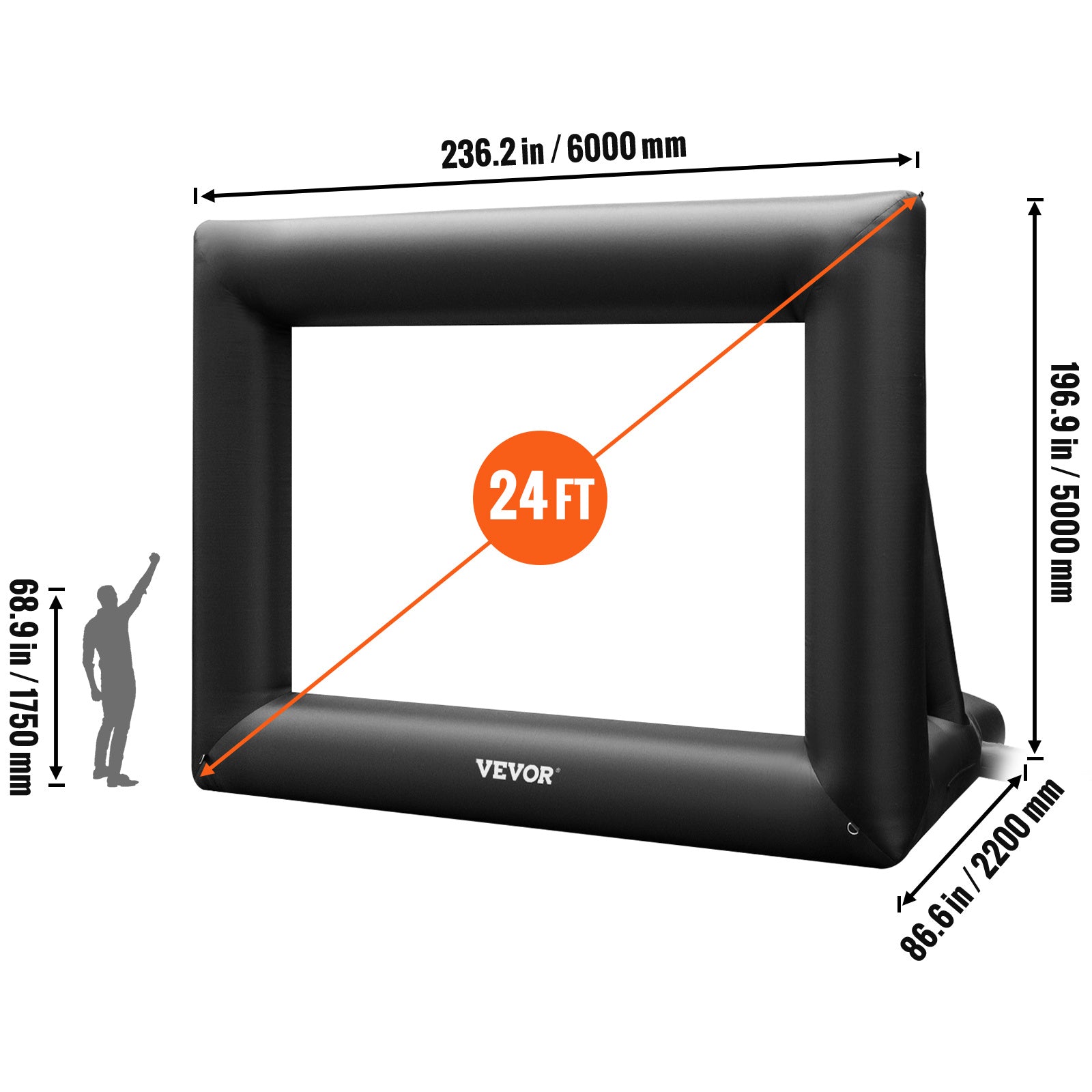 VEVOR Inflatable Movie Screen 24FT 288inch  Inflatable Projector Screen For Outside With 360W Air Blower Inflatable Screen Oxford Fabric Material Blow Up Screen For Outdoor Movie Supports Front Rear P