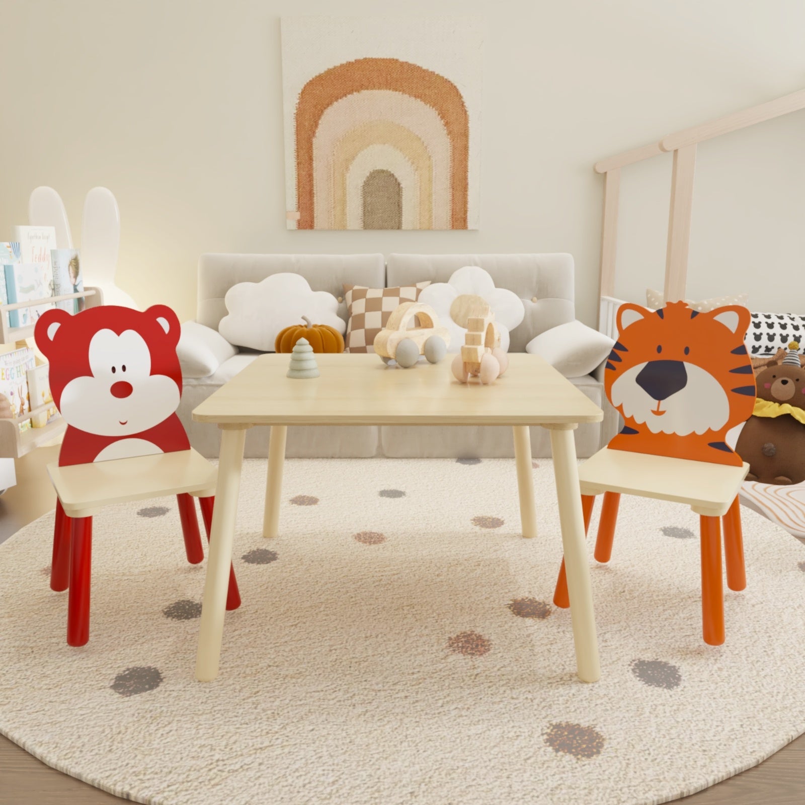 Kids Table & 2 Chairs Set, 3Pc Toddler Wooden Activity Play Set