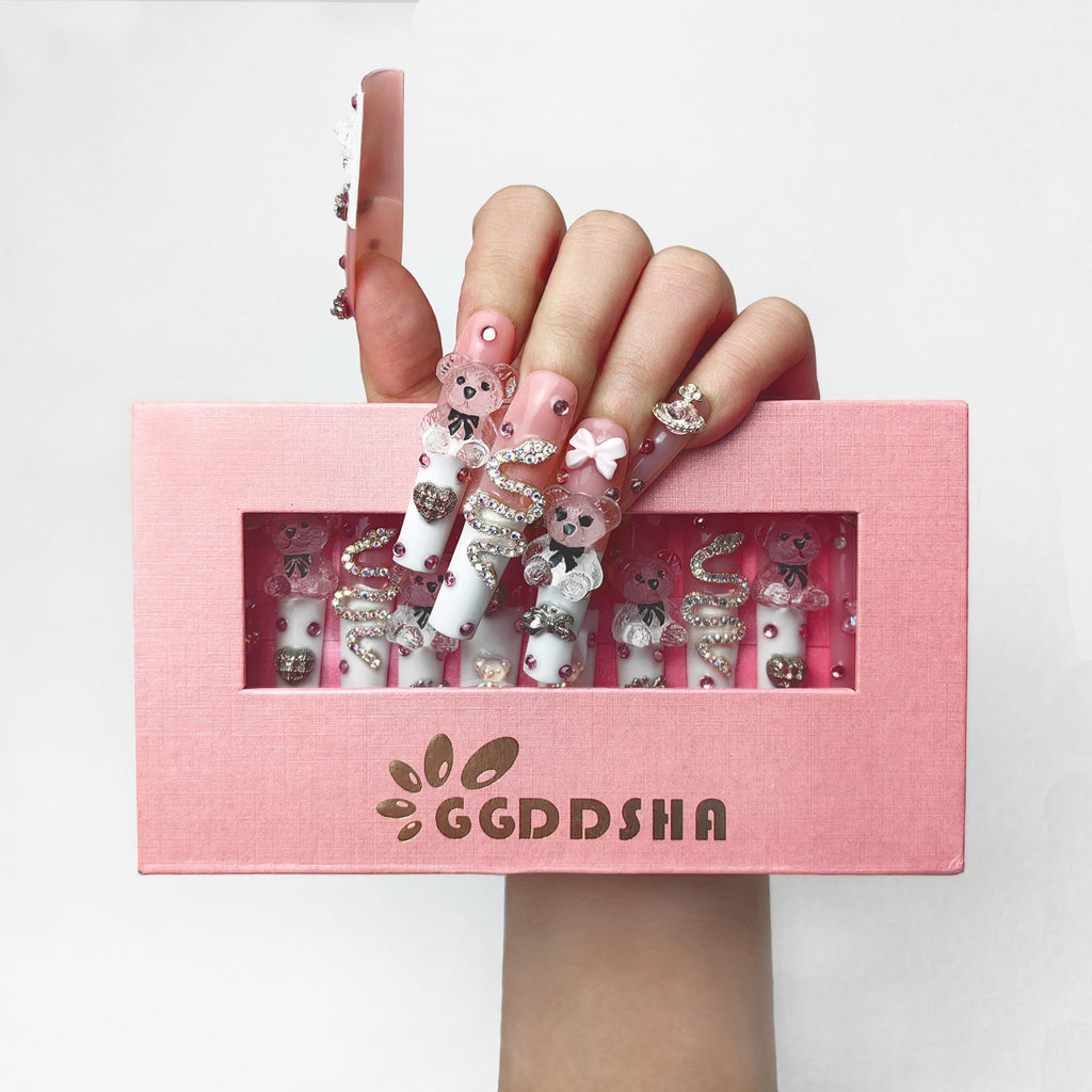 "Enchanted" Acrylic Press On Nails, Rhinestones, Glitter Rhinestone Nails