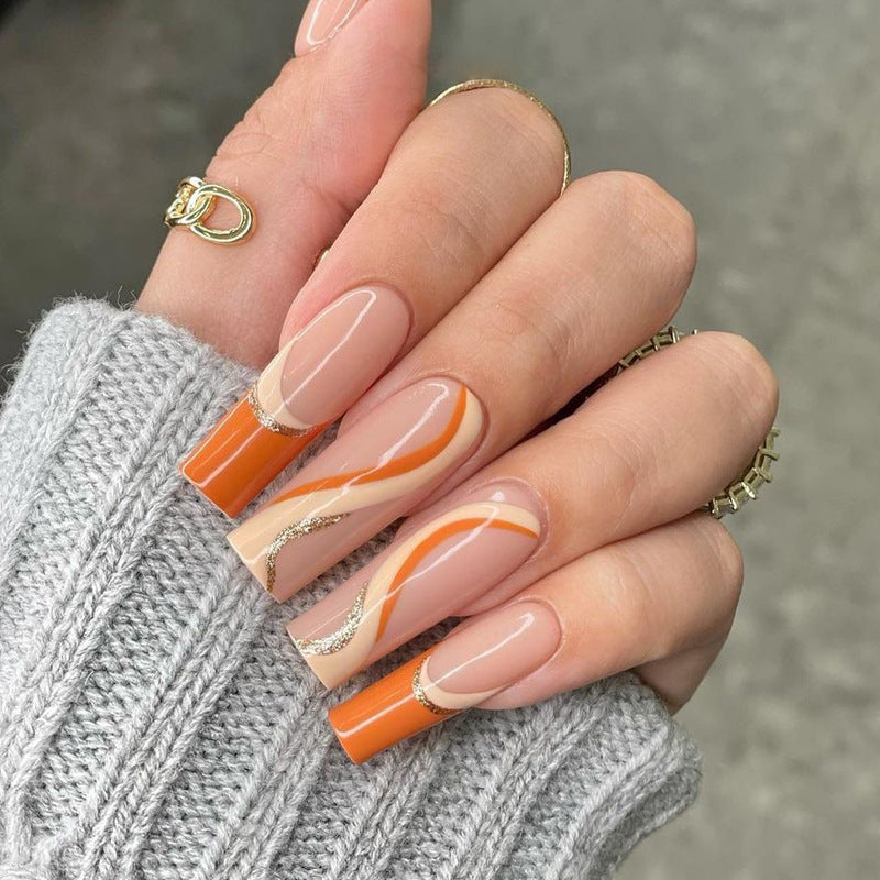 Press On Nails French Nail Art Wave Nail Patch Line Nail Tip
