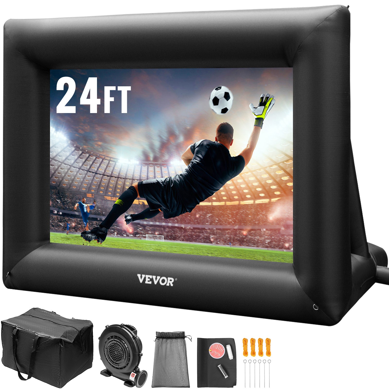 VEVOR Inflatable Movie Screen 24FT 288inch  Inflatable Projector Screen For Outside With 360W Air Blower Inflatable Screen Oxford Fabric Material Blow Up Screen For Outdoor Movie Supports Front Rear P