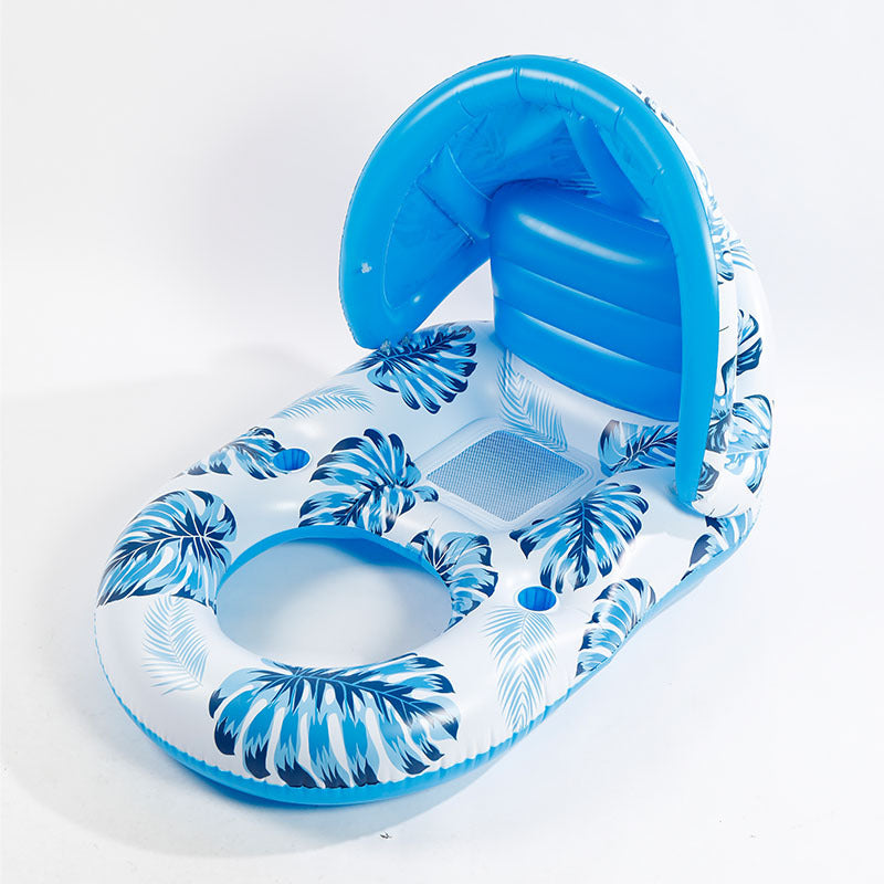 Large Swimming Pool Float With Cup Holder And Sunshade, Essential For Pool Parties And Beaches, Comes With A Manual Air Pump