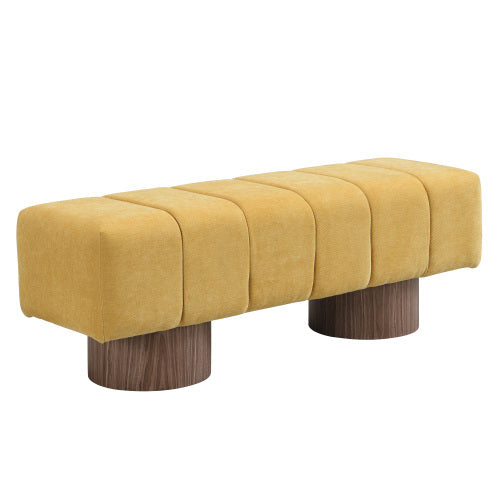 Upholstered Dining Bench For Dining Room, No-Assembly End Of Bed Entryway Bench Ottoman For Bedroom Living Room, Beige Chenille Fabric Stool Top Wood Leg 300 LBS Weight Capacity