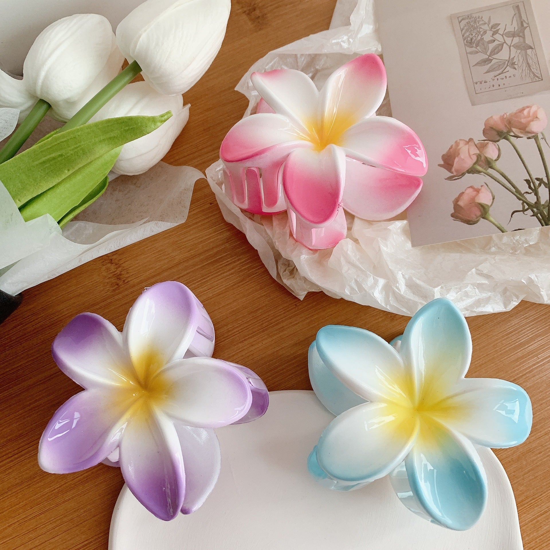 Plumeria Hair Clips Flower Hair Clip Trendy Hair Claw Clip Popular Hair Catch Korean Hair Accessories For Women