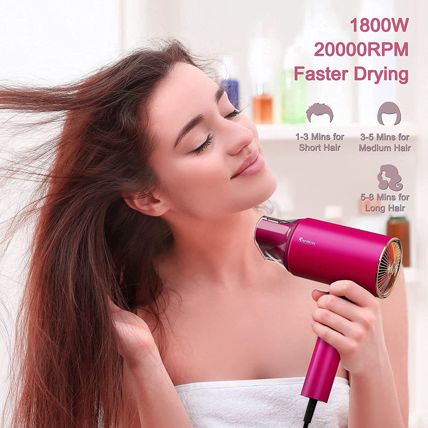 Ionic Hair Dryer, 1800W Blow Dryer With Magnetic Nozzle 2 Speed And 3 Heat Settings Powerful Low Noise Fast Drying Travel Hair Dryer For Home Travel