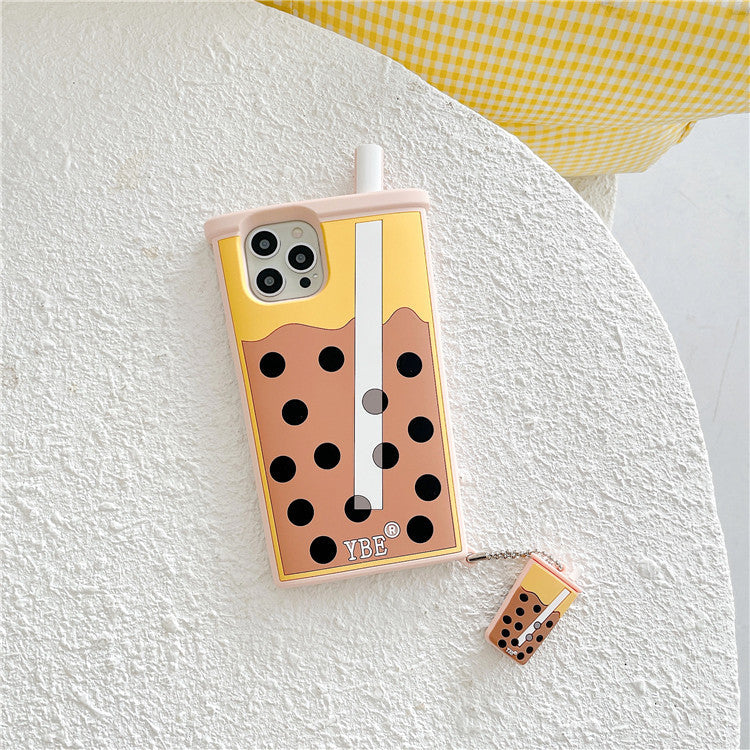 Pearl Milk Tea Pendant Mobile Phone Case Silicone Three-dimensional