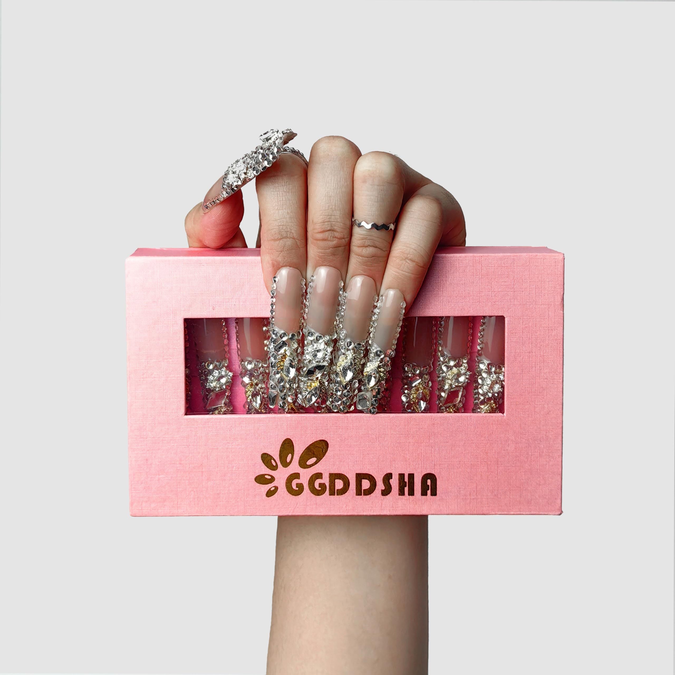 "Crystal Cascade"  Press On Nails, Bling Nails, Rhinestone Fake Nails, Glitter Rhinestone Nails ,