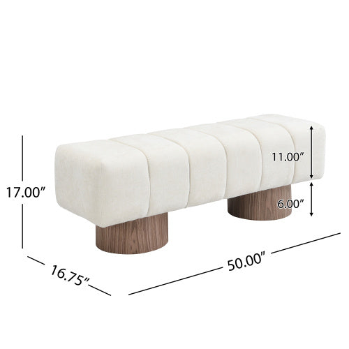 Upholstered Dining Bench For Dining Room, No-Assembly End Of Bed Entryway Bench Ottoman For Bedroom Living Room, Beige Chenille Fabric Stool Top Wood Leg 300 LBS Weight Capacity
