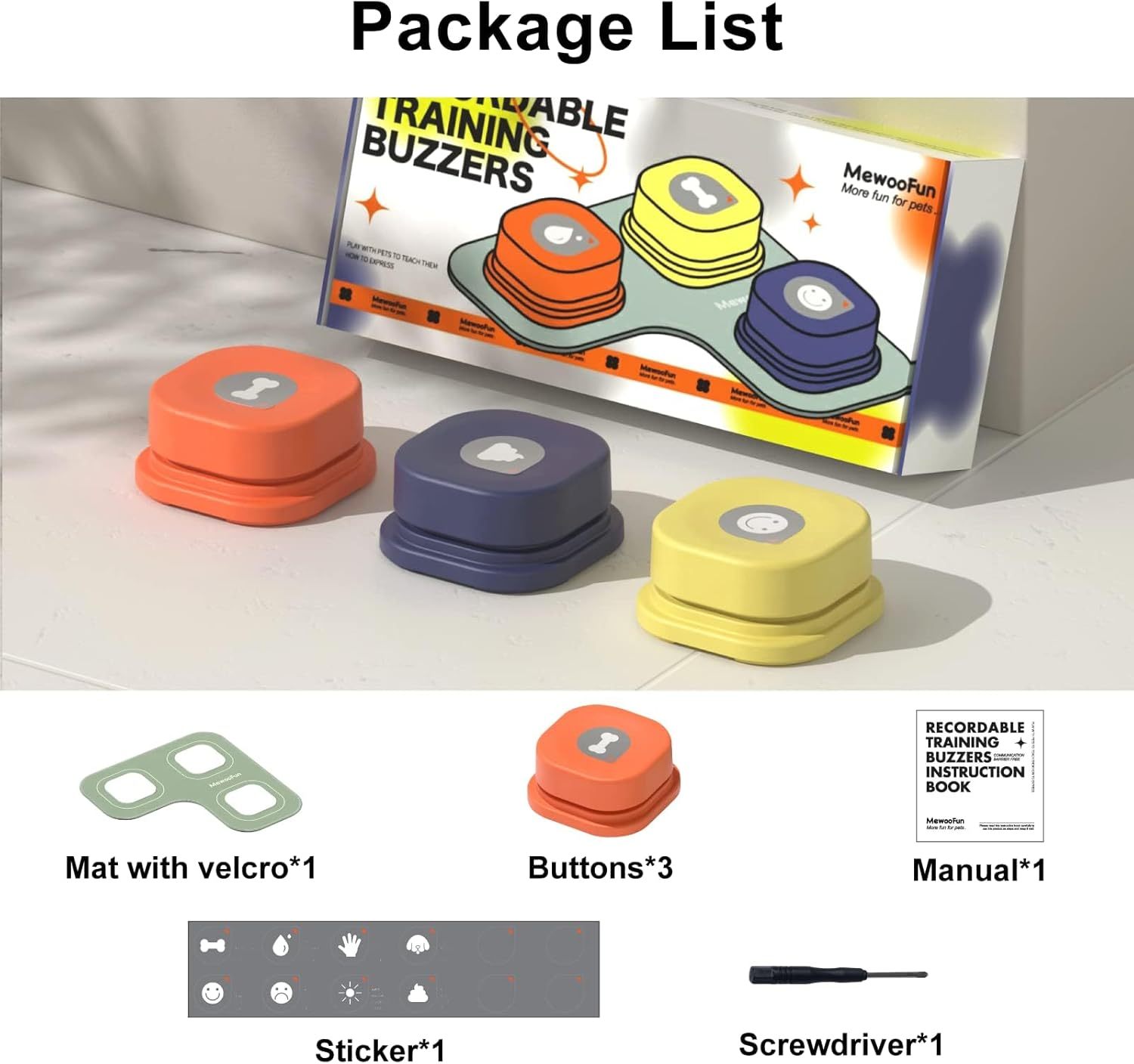 Dog Talking Buttons Set - 3 Recordable Communication Buttons With