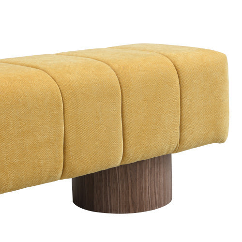 Upholstered Dining Bench For Dining Room, No-Assembly End Of Bed Entryway Bench Ottoman For Bedroom Living Room, Beige Chenille Fabric Stool Top Wood Leg 300 LBS Weight Capacity