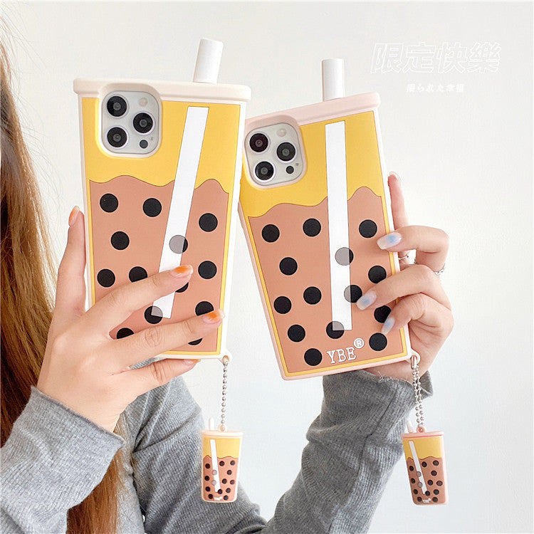 Pearl Milk Tea Pendant Mobile Phone Case Silicone Three-dimensional