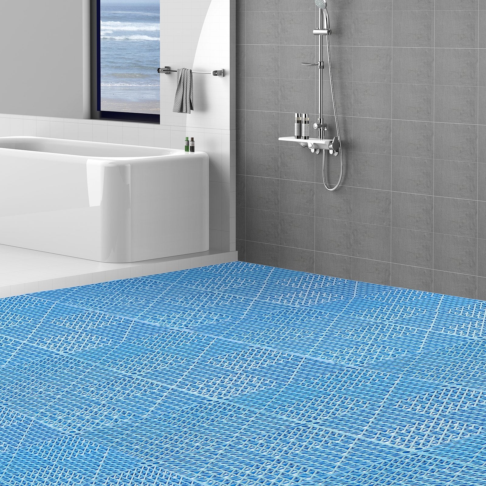 VEVOR Interlocking Tile 50PCS Blue, Drainage Tiles  Splicing, PVC Interlocking Drainage Floor Tiles, Non-Slip Drainage Holes For Restroom, Bathroom, Kitchen, Pool, Wet Areas