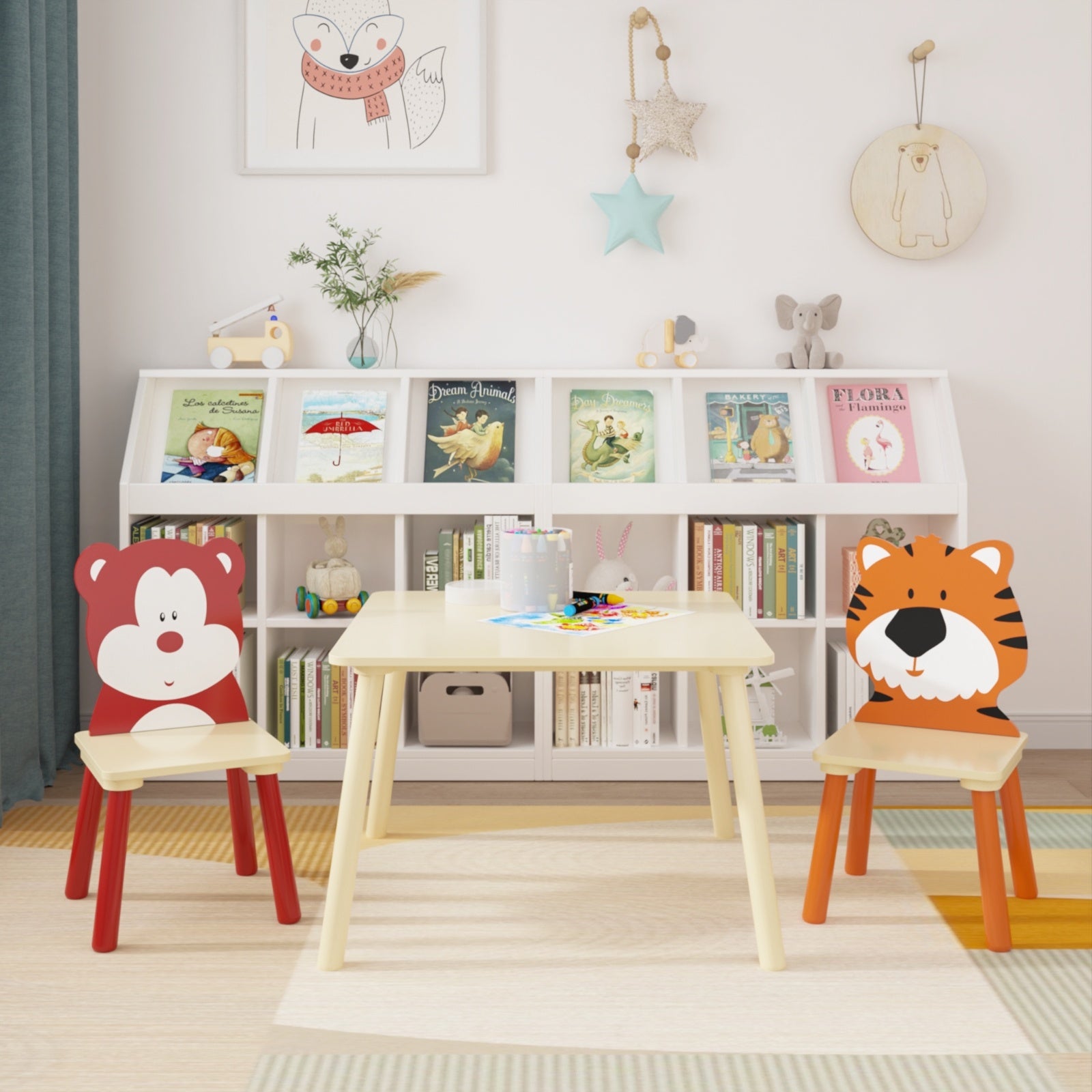 Kids Table & 2 Chairs Set, 3Pc Toddler Wooden Activity Play Set