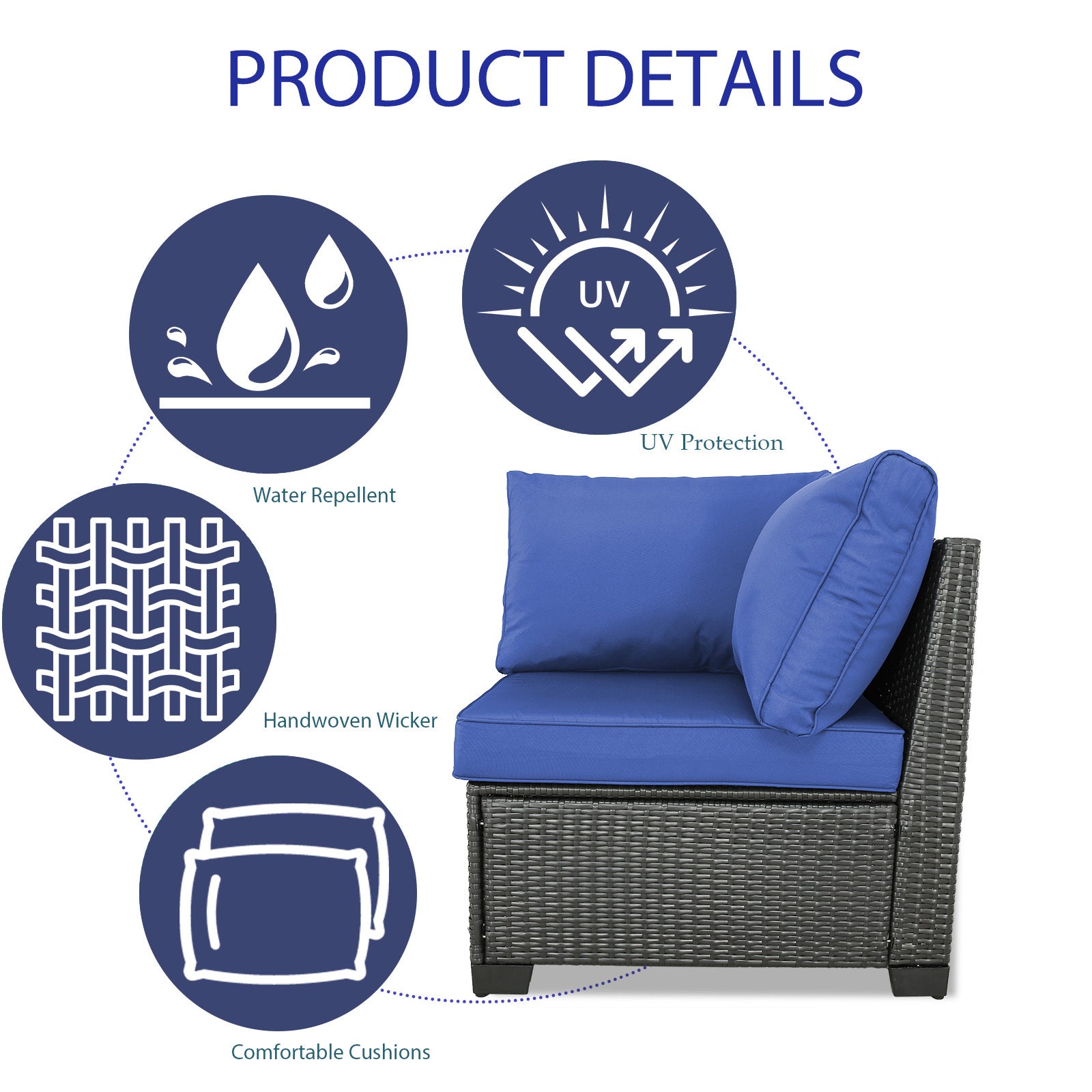 3-Seat Patio Wicker Sofa, Outdoor Rattan Sectional Couch Furniture Steel Frame With Furniture Cover Non-Slip Cushion