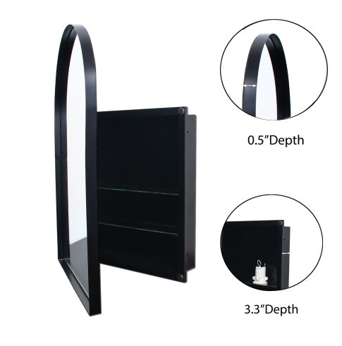 24x36 Inch Arched Recessed Medicine Cabinet, Metal Framed Bathroom Wall Cabinet With Mirror And Adjustable Shelves, Wall Mirror With Storage For Bathroom, Matte Black