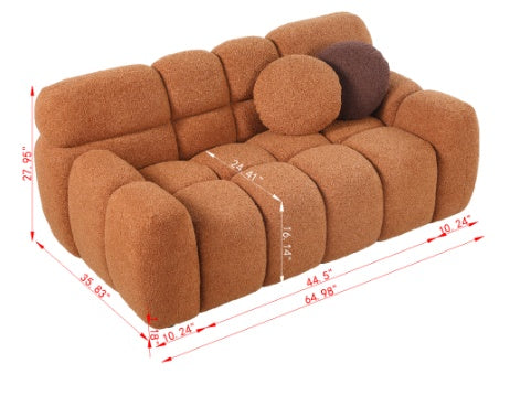 64.98 Length ,35.83 Deepth ,human Body Structure For USA People, Marshmallow Sofa,boucle Sofa ,2 Seater, LIGHT BROWN BOUCLE