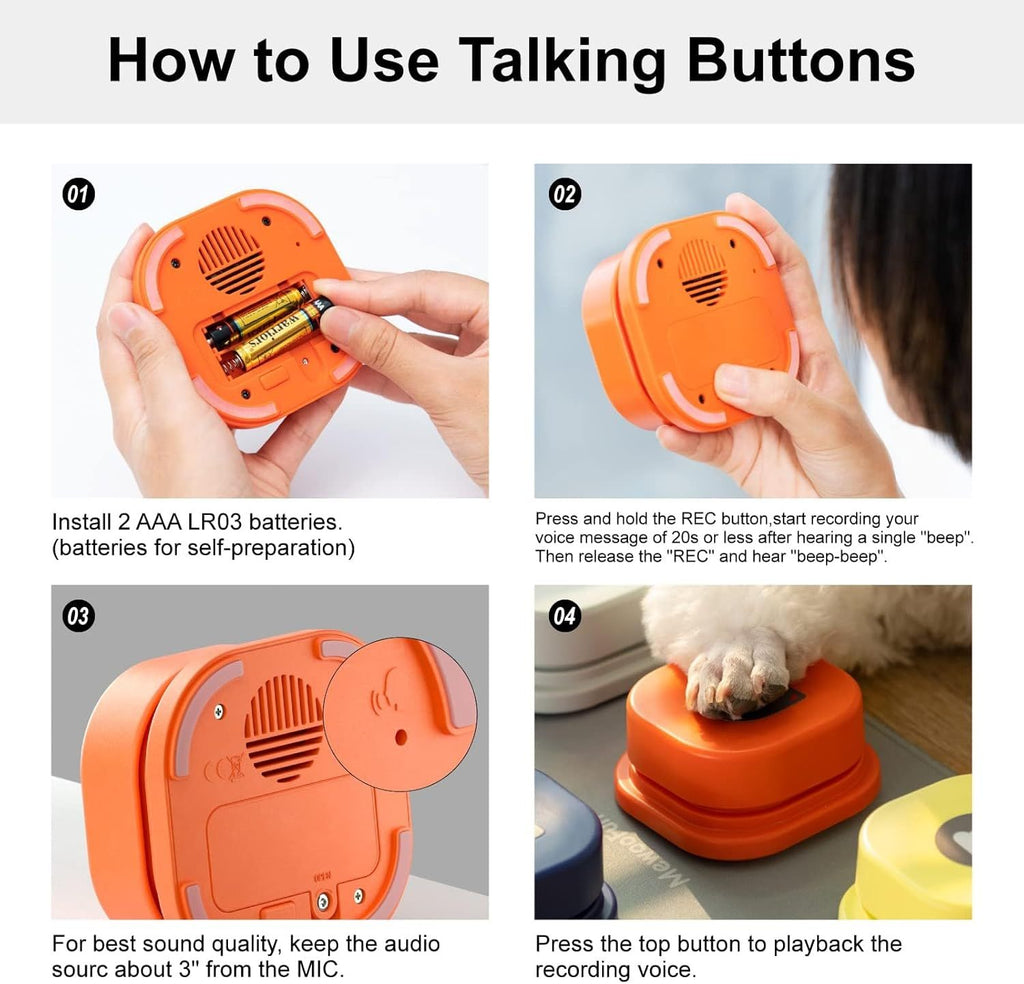 Dog Talking Buttons Set - 3 Recordable Communication Buttons With
